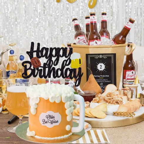 Cheers Cake Topper - Glitter Cheers to 30 40 50 60 Years Birthday Decoration, Gold, 7.5x4.6 inches, 1 pcs...