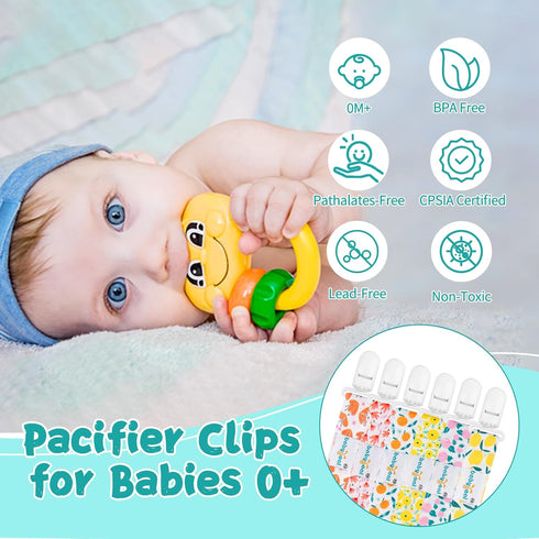 Babygoal Floral Pacifier Clips, 6 Pack Binky Paci Holder Clips and Leash for Boys and Girls Fits for Most Pacifier, Binkie Styles & Baby Teethers ...