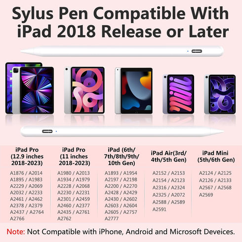 Stylus Pen for iPad with 15mins Fast Charging, Palm Rejection, Active Pencil Compatible with Apple iPad Pro 11&12.9" (2018-2022), iPad 10/9/8/7/6t...