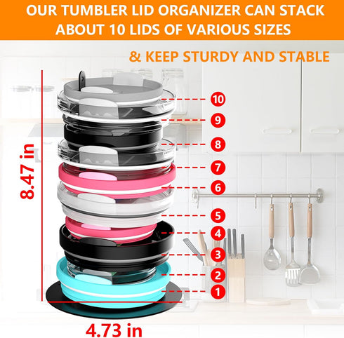 Tumbler Lid Organizer, Stainless Steel Detachable Vertical Storage Up to 10 Cup Lid Organizer for Kitchen Cabinet Organization Tumbler Lid Holder ...