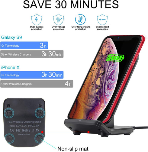 Wireless Charging Station Inductive Phone Charger Dock 15W Fast Qi-Certified Wireless Charging Stand Compatible with iPhone 15 14 13 12 11 Pro XS ...