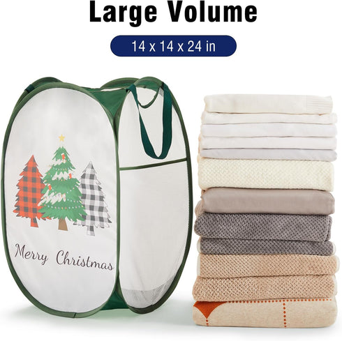 Collapsible Mesh Pop Up Laundry Hamper with Sturdy Handles and Side Pocket - Portable Foldable Clothes Baskets for Dorm, Bathroom & Travel Storage...