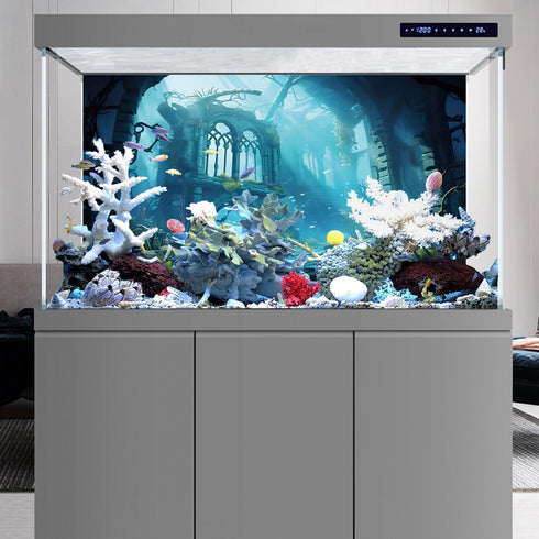 AWERT 30x18 inches Polyester Undersea Aquarium Background Ruins Aquarium Background Undersea Aquatic Plants Fish Tank Background...