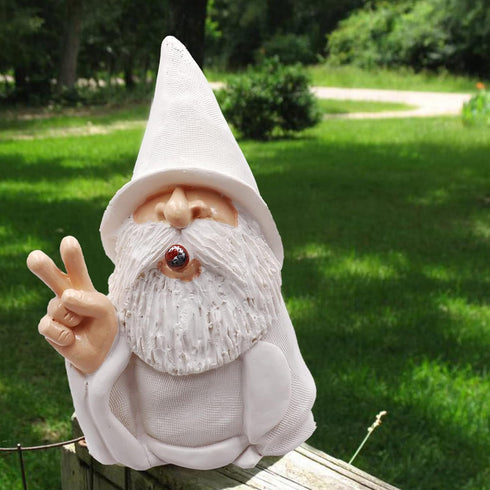 Garden Gnome, Wizard Gnome 3D Dwarves, Polyresin Outdoor Sculpture Victory Gesture Gnome Statue Garden Figurine Art Garden Decoration for Lawn Yar...