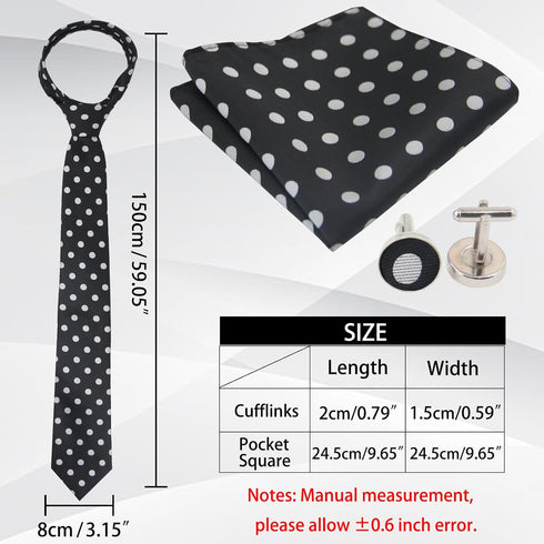 Men's Tie Sets, Black and White Polka Dot Ties for Men with Pocket Square Tie Bar/Cufflinks for Wedding Business...