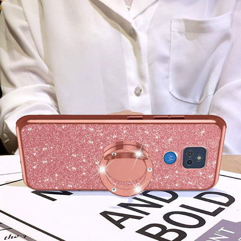 nancheng for Moto G Play (2021), Phone Case for Motorola G Play 2021 Women Glitter Cute Luxury Soft TPU Silicone Clear Cover with Lanyard Stand Bu...