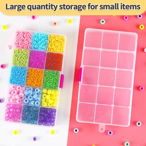 IOOLEEM 15 Grids Plastic Bead Organizer Box, Organizer Container Storage Box, Dividers for bead arts and crafts....