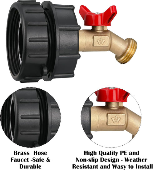 Nuanchu 275-330 Gallon IBC Tote Tank Adapter 2 in 1 IBC Tote and Coarse Thread 3/4 Inch Brass Hose Faucet Valve with Ball Valve for Garden Hose Co...