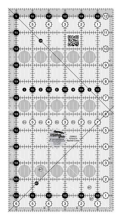 Creative Grids Quilt Ruler 6-1/2in x 12-1/2in Rectangle – CGR612 – Made in USA, Non-Slip Grip Acrylic Quilting, Sewing, Crafting, Patchwork Ruler ...
