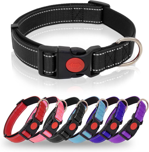 Reflective Dog Collar, Heavy Duty Adjustable Dog Collars with Safety Locking Buckle, Soft Neoprene Padded Dog Collar for Puppy and Small Dogs, Bla...
