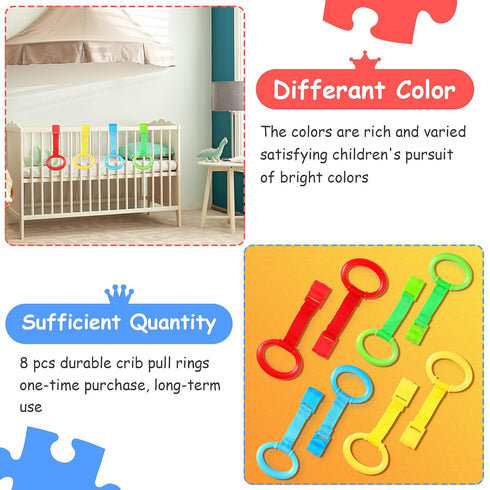 Sumind 8 Pieces Baby Pull up Rings for Playpen Baby Crib Pull Ring Baby Walking Exercises Assistant Bed Stand up Hanging Tool for Infant Toddler P...
