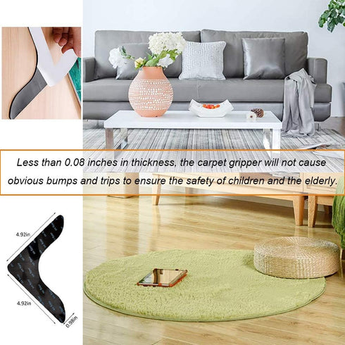 Rug Grippers with Super Stickiness- Anti Curling Carpet Tape Non-Slip Area Keeps Your Rug in Place and Makes Corners Flat for Corners and Edges Re...