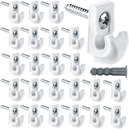 24 Pack White Down Wall Clip Closet Shelves Clips Wire Shelf Loop Clips Plastic Heavy Duty Wire Shelf Brackets Included Clips Screws and Expansion...