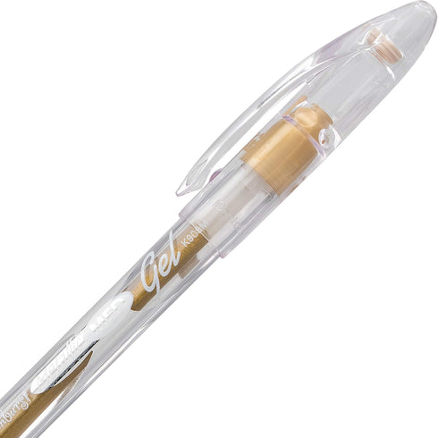 Pentel Sunburst Metallic Gel Pen, Medium Tip, Gold/Transparent Barrel, Gold Ink, Box of 12 (K908-X)...