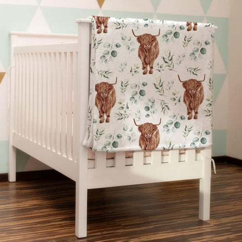 Highland Cow Eucalyptus Leaf Baby Blanket Boys Gift, Western Farm Animal Yak Flannel Fleece Nursery Swaddle Receiving Blankets, Soft Lightweight N...