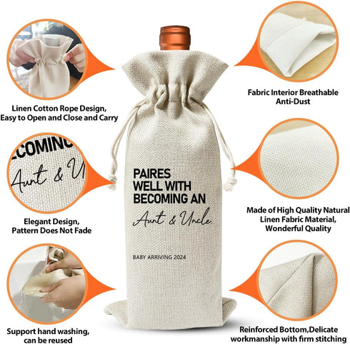 Promoted to New Auntie Uncle Gift Wine Bag 2024, Baby Announcement Gift for New Aunt 2024, Auntie Uncle to Be Gift, Becoming an Uncle Auntie, Baby...