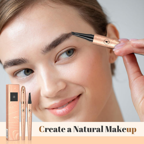 2Pcs Magic Eyebrow Pencil, 3D Waterproof Microblading Eyebrow Pen 4 Fork Tip Tattoo Pencil, Natural Makeup Fine Stroke Eyebrow Pencil Dark Brown B...