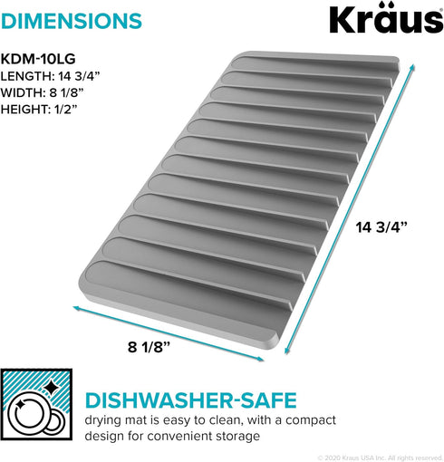 Kraus Self-Draining Silicone Dish Drying Mat or Trivet for Kitchen Counter in Dark Blue, KDM-10DB...