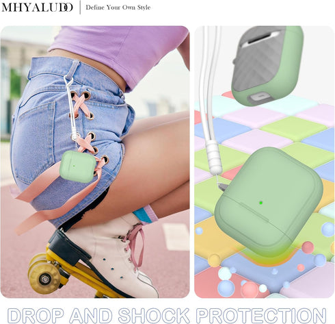 AirPods 2nd Generation Case Cover with Cleaning Kit, Full Drop Protection Cover with Lanyard, Youthful Macaroon Color for Airpods 2nd 1st Generati...