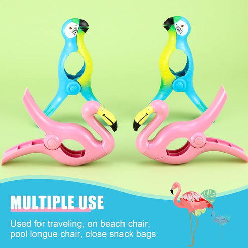 4 Pieces Beach Towel Clip Jumbo Size Chair Clips Towel Holder Clothes Pegs Christmas Stocking Clamp for Cruise Patio Pool Holiday Vacations(Parrot...