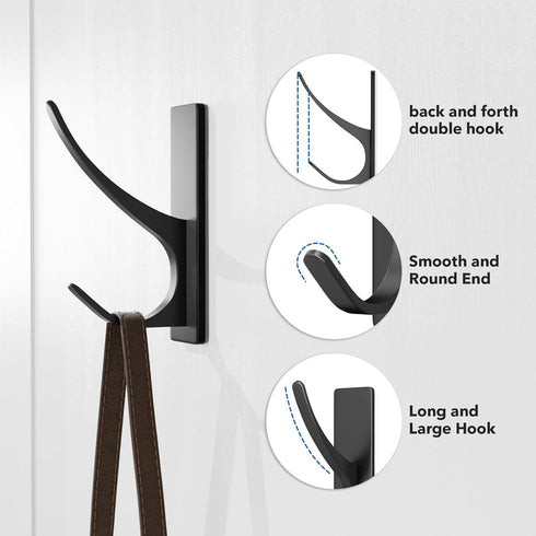 Self Adhesive Coat Hooks for Hanging, Heavy Duty Stainless Double Wall Hook for Towel, Backpack, Hat, Sturdy Metal Hanger for Bathroom, Bedroom, D...