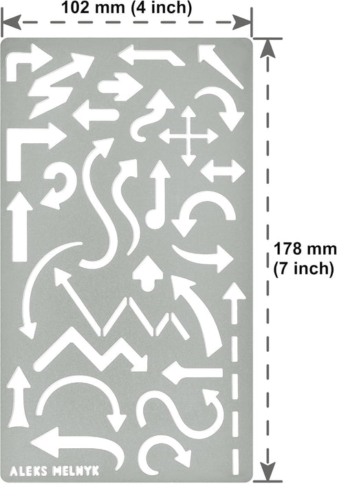 Aleks Melnyk No.15 Metal Journal Stencil, Arrow, Stainless Steel Stencil 1 PCS, All Purpose Template Tool for Wood Burning, Bullet Journaling, Geo...