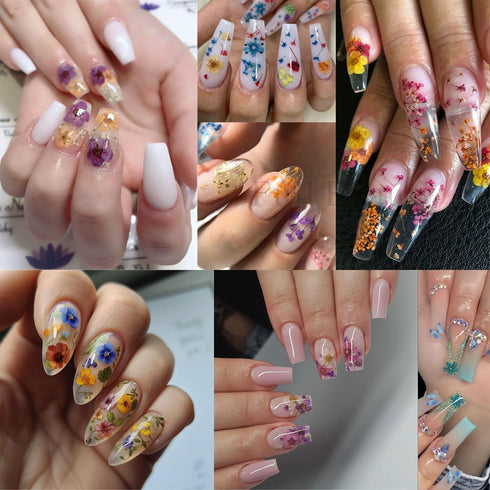 2 Boxes Dried Flower Nail Art Stickers Set Colorful Floral Nail Decals Spring Dry Flower Nail Stickers 3D Real Dried Flowers Nail Designs Stickers...