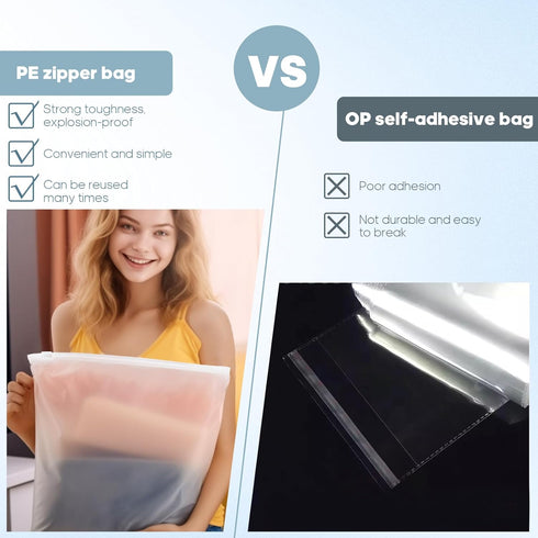 8x10 Inch Frosted Zipper Poly Bags for Clothing, 50Pcs Plastic Packaging Bags for Small Businesses orTravel Storage, Clear Apparel Bag for Hoodies...