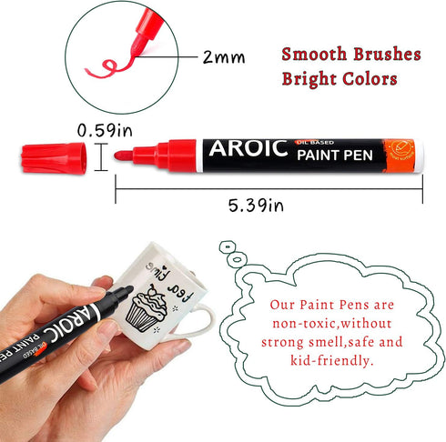 AROIC Paint Pens Paint Markers, 16 colors Oil-Based Waterproof Paint Marker Pen Set On Rock, Wood, Fabric, Metal, Plastic, Glass, Canvas, Mugs, Wa...