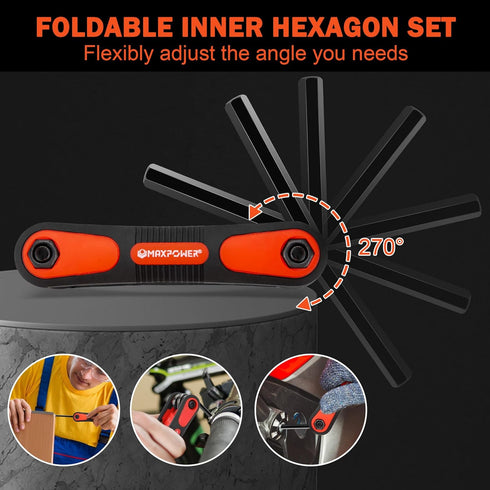 MAXPOWER Folding Allen Wrench Set, 2-Pack Metric & SAE Size Hex Keys, Portable Allen Key Set for Home Repair, General Applications and DIY Craft...