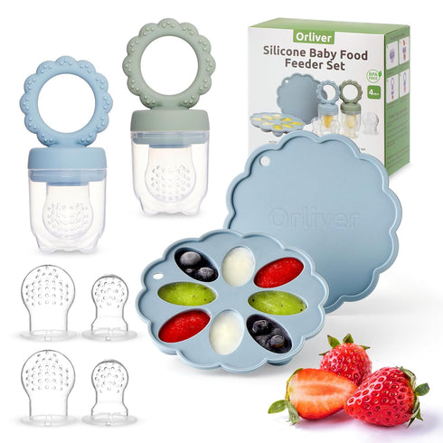 Silicone Baby Fruit Food Feeder & Breastmilk Popsicle Molds Set, Baby Food Freezer Tray for Cooling Teething Relief, Baby Food Feeder for Safe Inf...