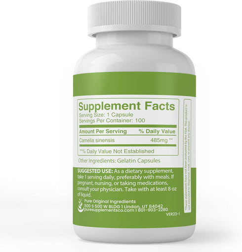 PURE ORIGINAL INGREDIENTS Green Tea Extract, (100 Capsules) Always Pure, No Additives Or Fillers, Lab Verified...