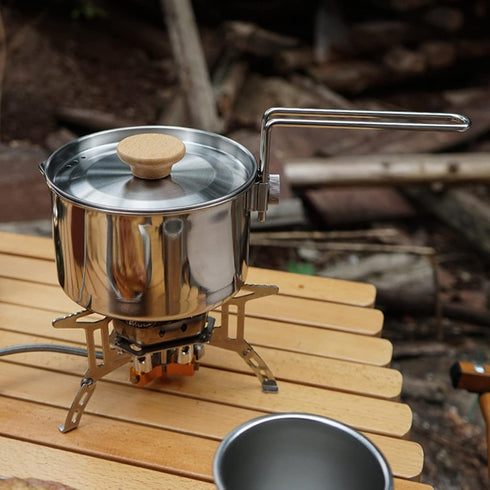Camping Tea Pot, 1L Resistance Stainless Steel Multifunction Outdoor Kettle with Lid and Removable Handle for Hiking...
