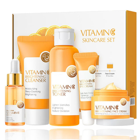Vitamin C Skincare Set, 5-In-1 Skincare Gift Set With Cleanser, Toner, Face Serum, Face Cream, And Eye Cream, Skin Care Products For Teen Girls, L...