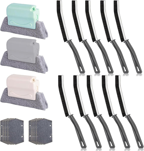 10-Piece Stiff Bristle Crevice Brush Set, 3-Piece Window Crevice Brush Set, 10-Piece Set of Replaceable Brush Blades for Bathrooms, Kitchens, and ...