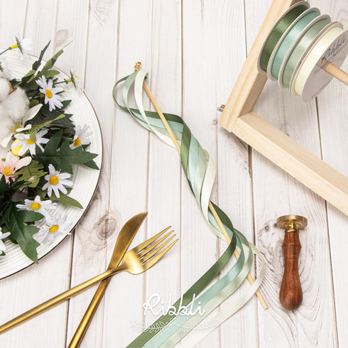 Ribbli Sage Green Satin Ribbon 3/8 Inch x 4 Rolls Total 40 Yards- Ivory/Sage/Dusty Sage/Moss Green Ribbon for Wrapping and Craft...