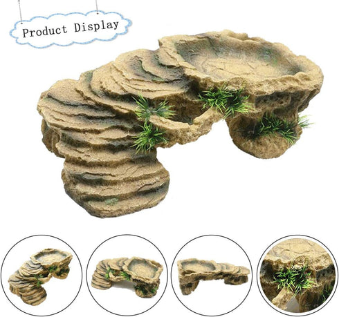 PINVNBY Turtle Basking Platform,Tortoise Resin Dock Resting Rock Reptile Habitat Ornament Hiding Cave Floating Ledge Aquarium Decoration for Beard...