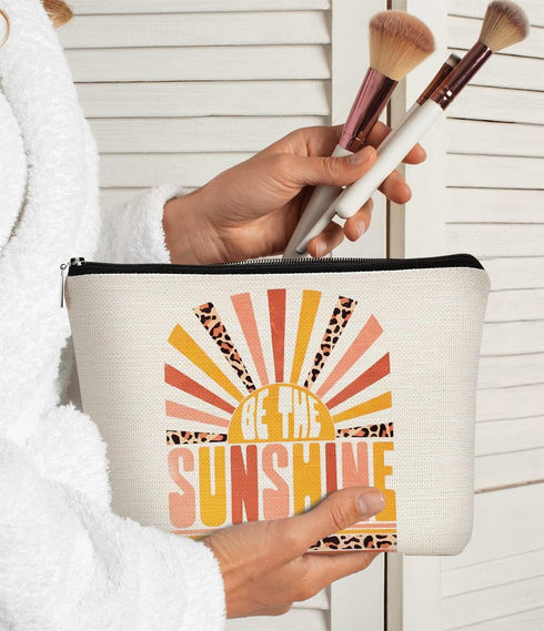 Makeup Bags for Women Gift,Be The Sunshine Retro Pink Leopard Inspirational Cosmetic Bag Makeup Bag Gift for Teen Girls,Birthday Christmas Gifts f...