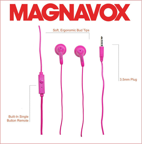 Magnavox MHP4820M-PK Gummy Earbuds with Microphone in Pink | Available in Pink, Purple, White, Black, & Blue | Earbuds Gummy | Extra Value Comfort...