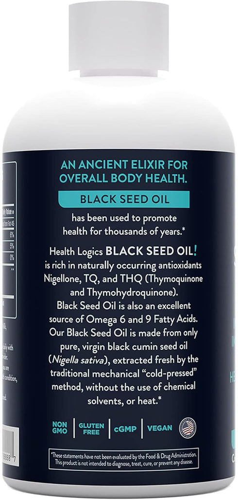 Health Logics Black Seed Oil | Rich Source of Omega 6 & Omega 9 | Pure Cold Pressed Black Cumin Seed Oil for Respiratory, Digestive, and Immune He...