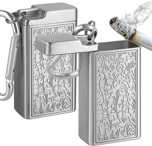 Linkidea 2 Pack Metal Ashtray with Lid, Small Outdoor Portable Cigarettes Cigars Ashtray for Travelling, Camping, Picnic, Indoor Auto, Home, Sand,...