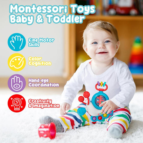 Montessori Toys for 1 Year Old, Sensory Toys for Toddlers 1-3, Pull String Activity Toy for Ages 0-2, Travel Activities Busy Cube,Educational Infa...