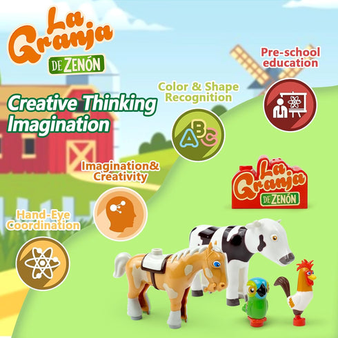 TOYMAKER La Granja de Zenon Bartolito Vaca Lola Farm Animal Dolls Toys for Ages 2-4 Building Block Figures Set with Spanish Music Box as Birthday ...