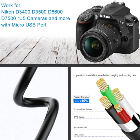 Replacement Camera USB Cable for Nikon Digital DSLR D3400 D3500 D5600 D7500 1J5,Nikon Camera Cord Accessories,UC-E20 Charging Cable Photo Data Tra...