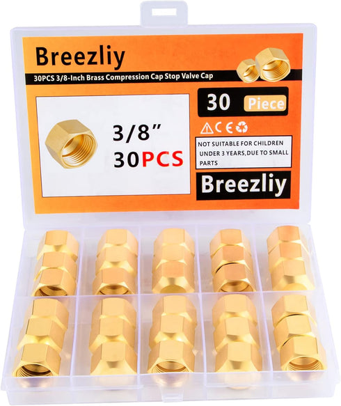 30PCS 3/8-Inch Brass Compression Cap Stop Valve Cap,Brass Compression Fitting...