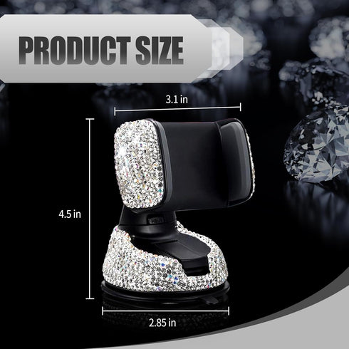 1 PC Bling Car Cell Phone Holder, 360° Adjustable Rhinestone Windshield Air Outlet Dashboard Multi-Function Holder, Strong Suction Cup Navigation ...