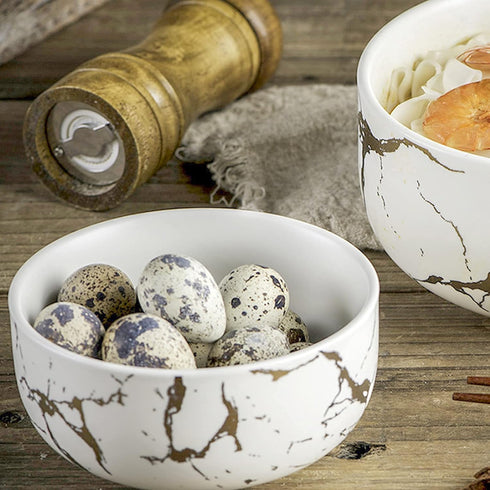 Ceramic Cereal Bowl Marble Soup Bowl 17 OZ Ceramic Rice Bowl Luxury Gold Inlay Dessert Bowl Microwave and Dishwasher Safe for Oatmeal Snack (White...