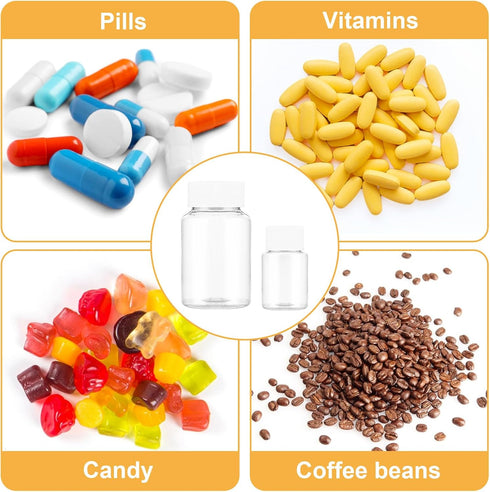 6 Pcs Clear Pill Bottle 30ml/80ml Plastic Medicine Containers Sample Jar with Caps Refillable Tablet Storage Holder Empty Reagent Chemical Organiz...