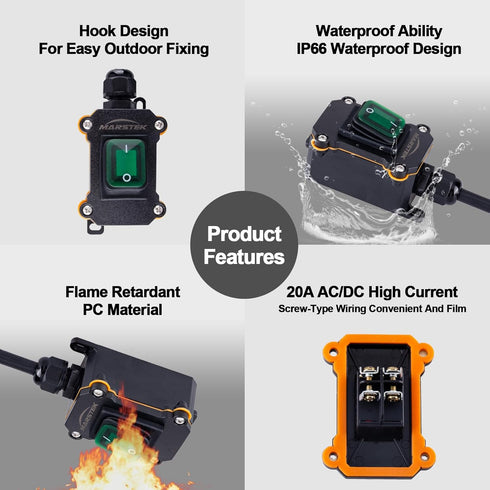 Heavy Duty Waterproof Extension Cord with On/Off Switch,Inline Cord Switch with 3-ft 16AWG Cable Piggyback Plug(3-Pronged),AC/DC 20A-125V,16A-250V...