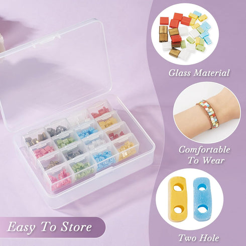 560Pcs Glass Tila Beads 16 Colors Square Seed Beads Luster Beads Rectangle Tile Beads 2 Hole Carrier Beads for Crafts DIY Jewelry Making Supplies...